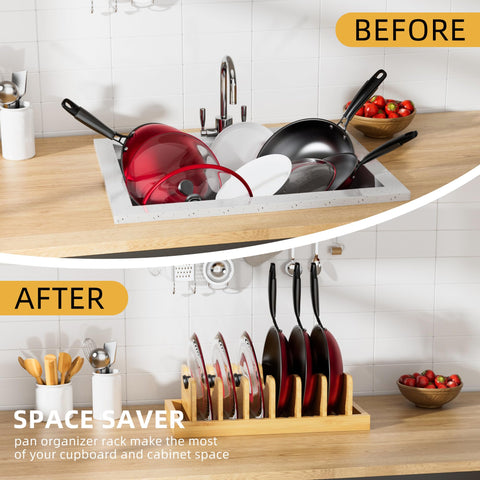 MinBoo bamboo cabinet organizer stand for cookware and lids.