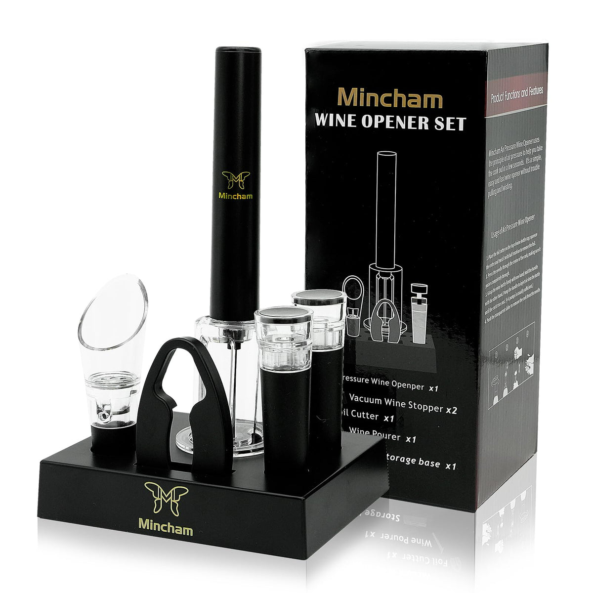 Mincham air pressure wine bottle opener with smooth cork removal