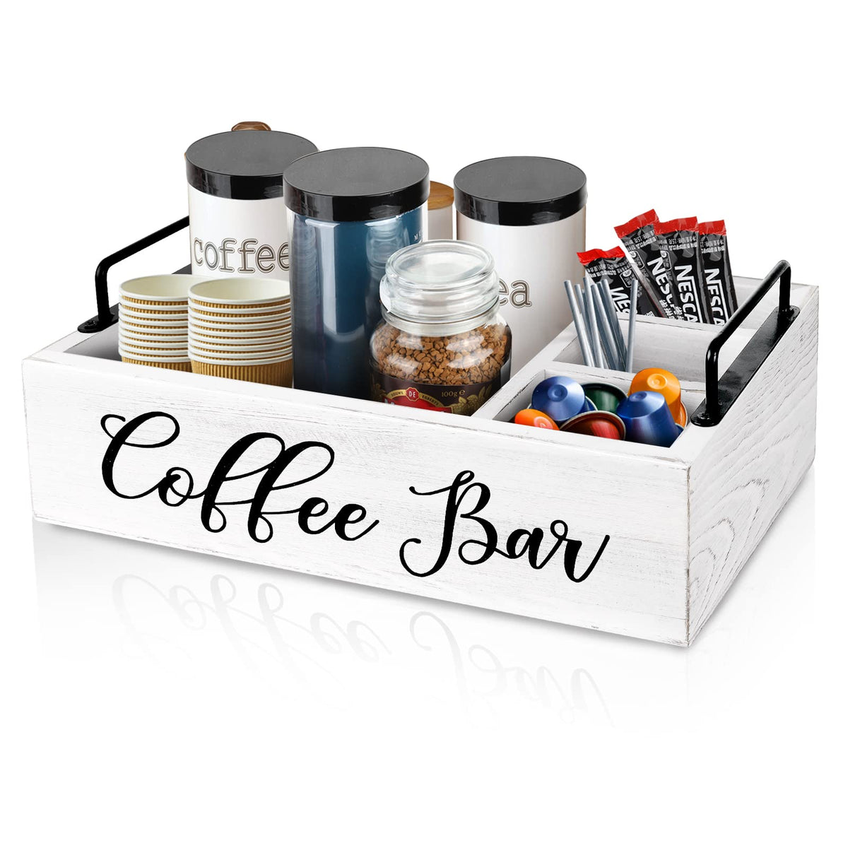 MINCORD coffee bar organizer in white wood keeps K-Cups neatly organized and accessible
