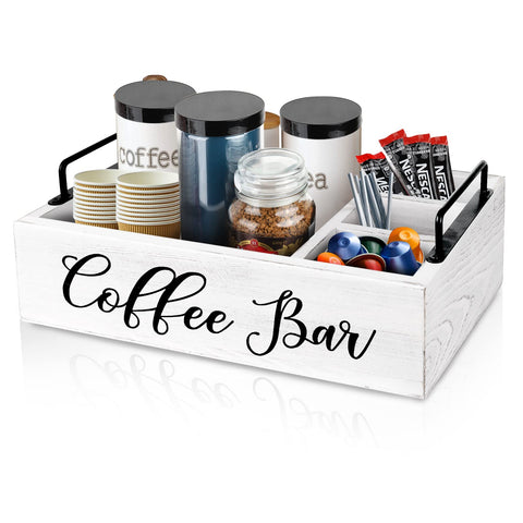 MINCORD coffee bar organizer in white wood keeps K-Cups neatly organized and accessible