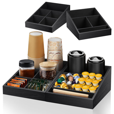 MINCORD coffee station organizer with nine compartments keeps items organized and accessible.
