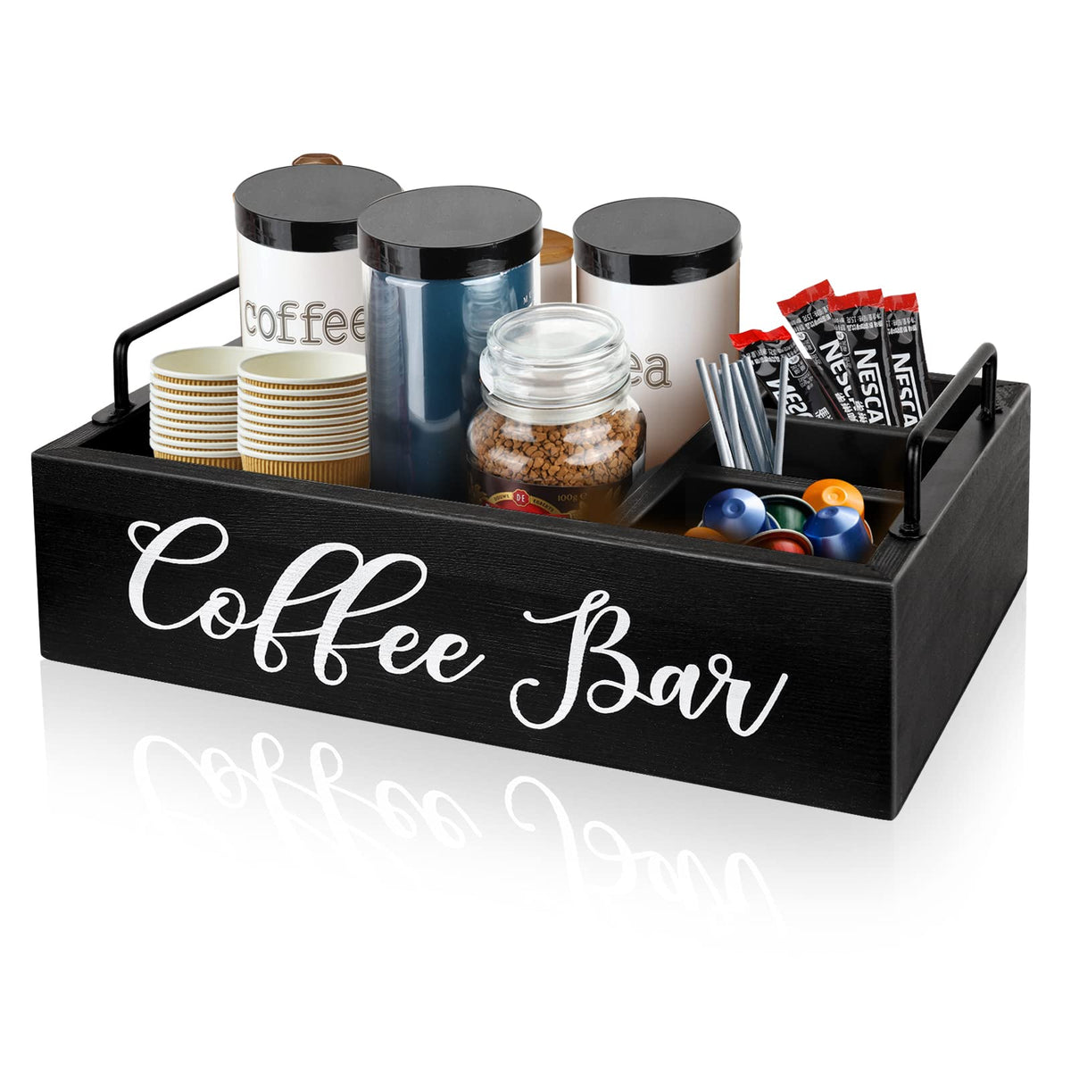 MINCORD coffee station organizer in wood with easy access for K Cups and accessories