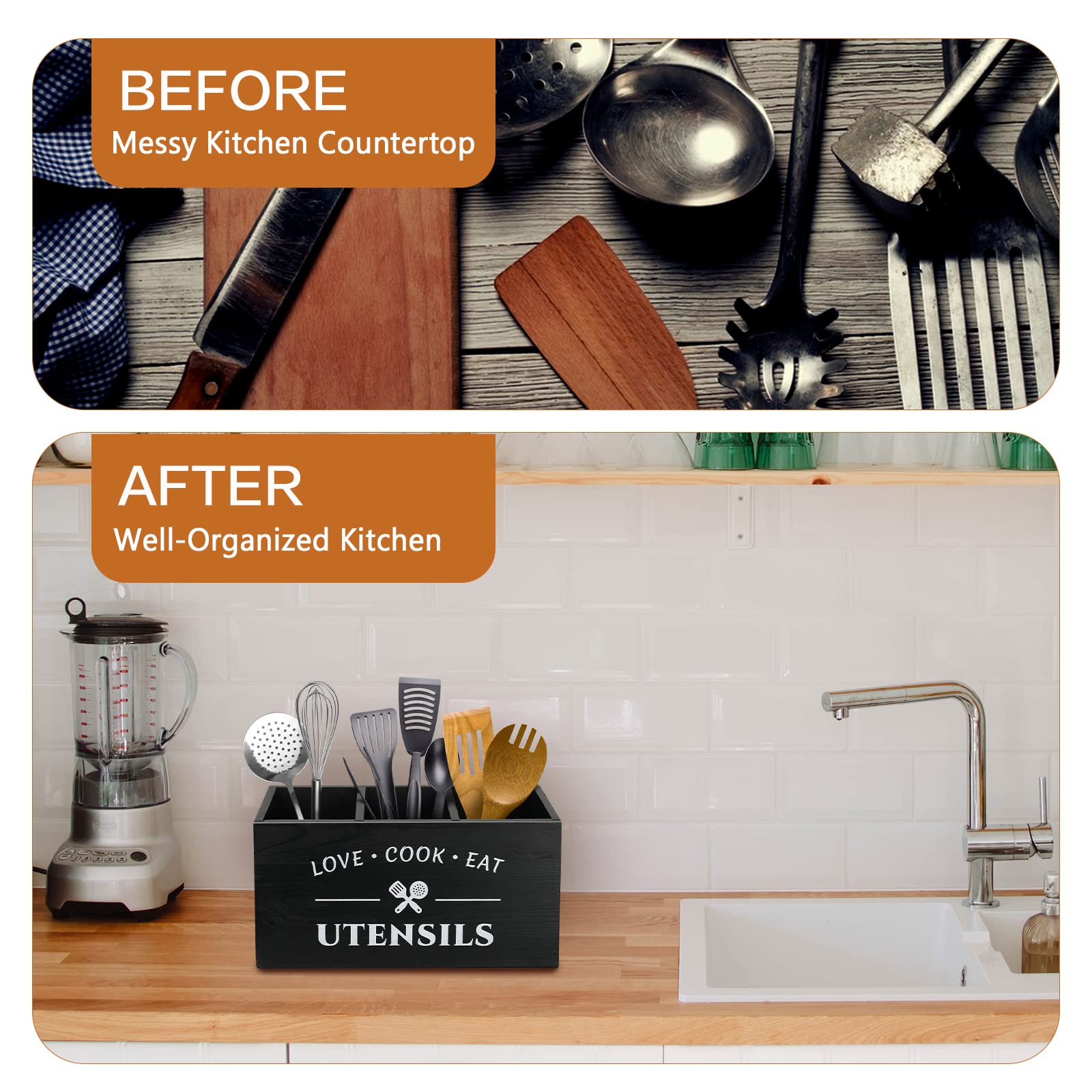 MINCORD large-capacity caddy accommodates knives, forks, and ladles for easy access.