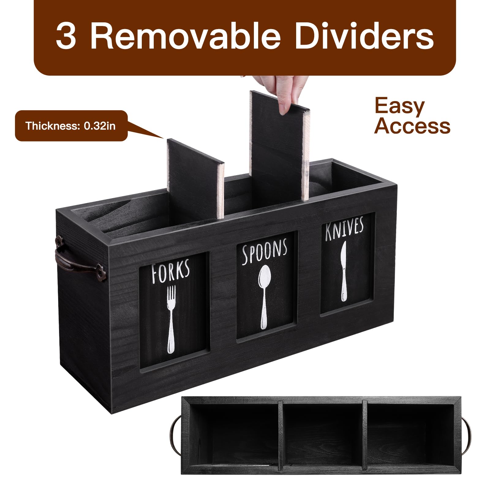 MINCORD wood flatware organizer close-up grain highlights rustic texture and durability.