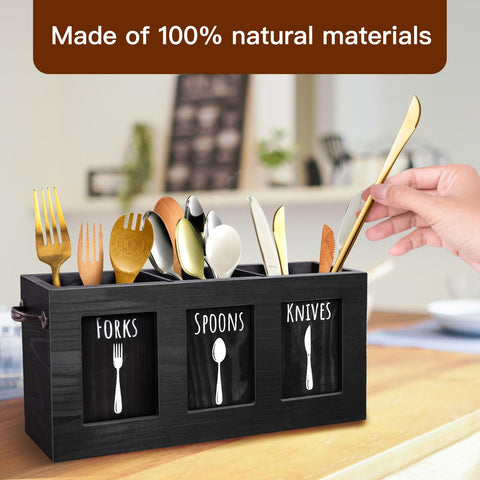 MINCORD wood flatware organizer dining-table display adds farmhouse charm and practicality.
