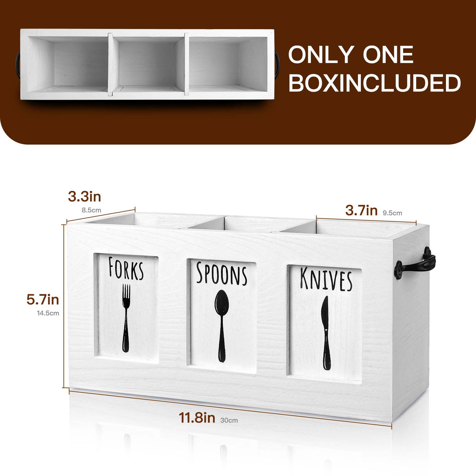 MINCORD wood flatware organizer with metal handles for easy carrying