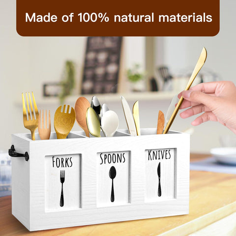 MINCORD wood flatware organizer ready for indoor or outdoor dining and potlucks