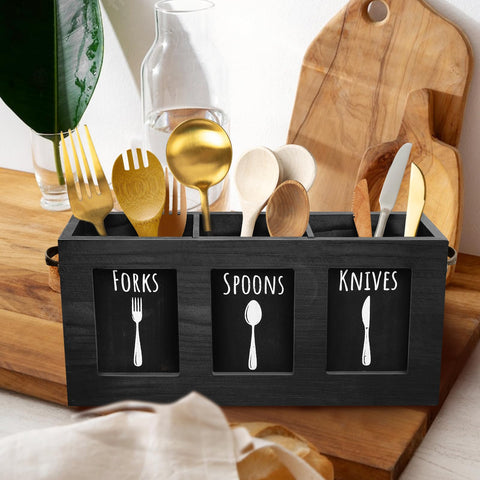 MINCORD wood flatware organizer outdoor potluck-ready design keeps utensils organized.