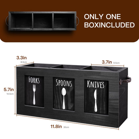 MINCORD wood flatware organizer side view with metal handles for portability.