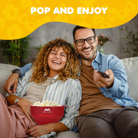 Mindful Design popcorn popper cherry-red color adds vibrant kitchen style.