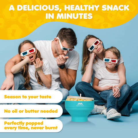 Mindful Design silicone popcorn bowl with even heat for fluffy kernels.