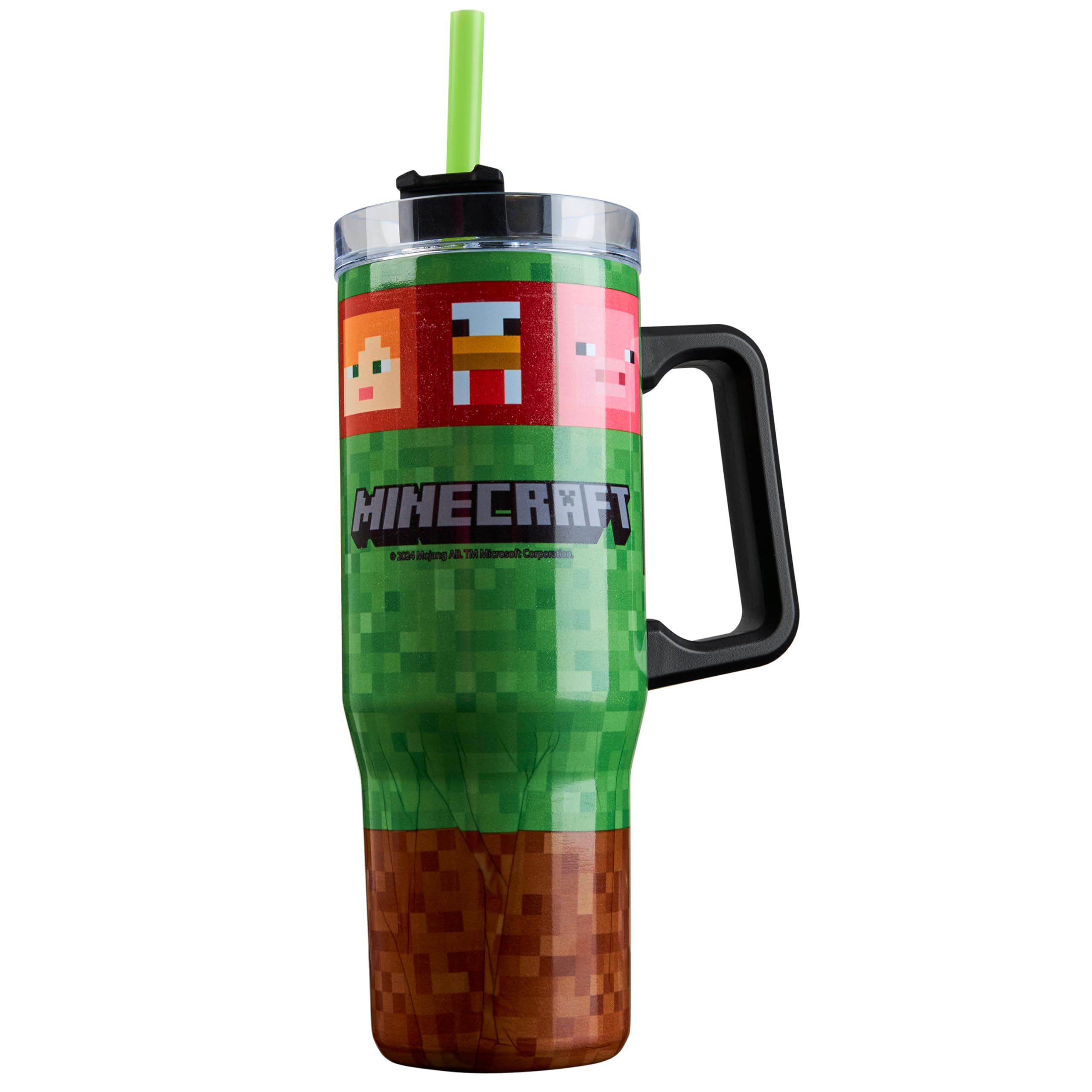 Minecraft insulated tumbler 33oz with handle for on-the-go hydration.
