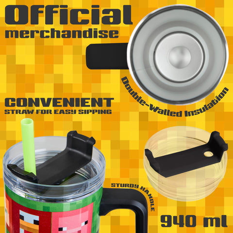 Minecraft tumbler open wide mouth for easy cleaning and filling.