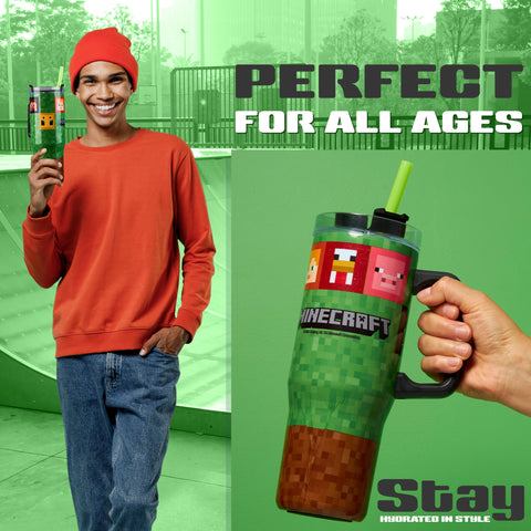 Minecraft tumbler with straw-cap ready for kids on the go.