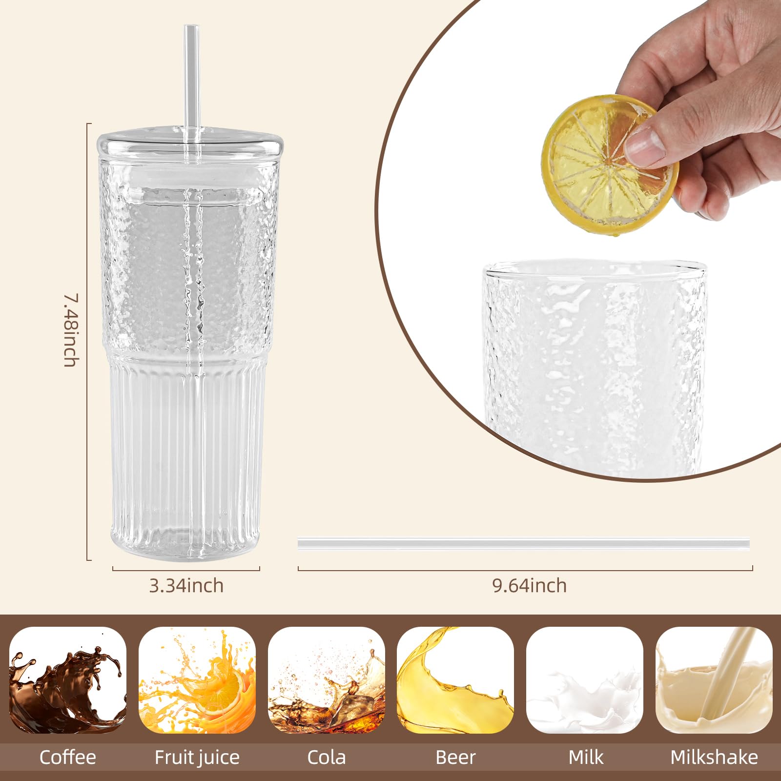 MINGHYZYA 20oz BPA-free glass ideal for tea, coffee, or juice.
