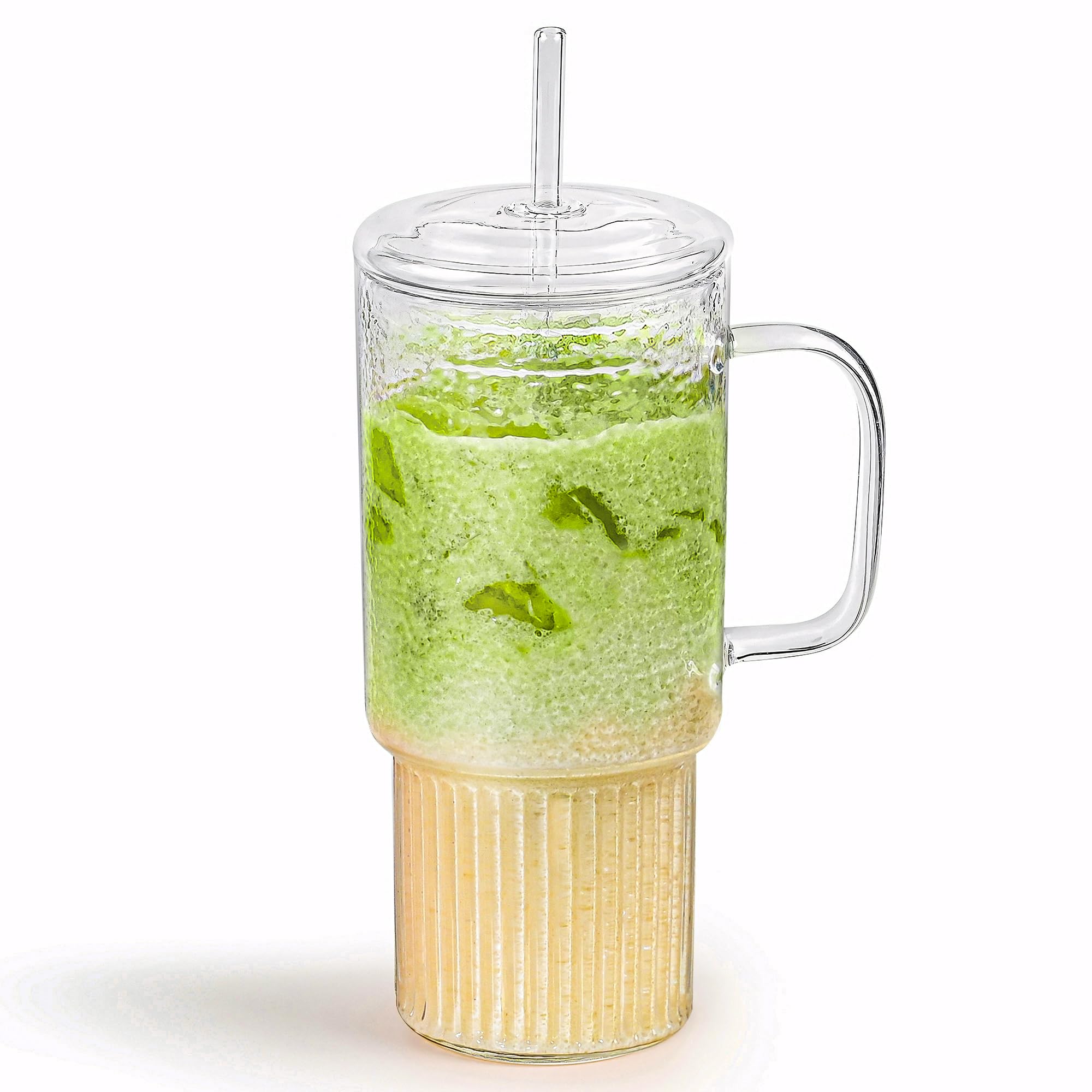 MINGHYZYA 32oz glass tumbler with handle, ideal for iced beverages on the go.