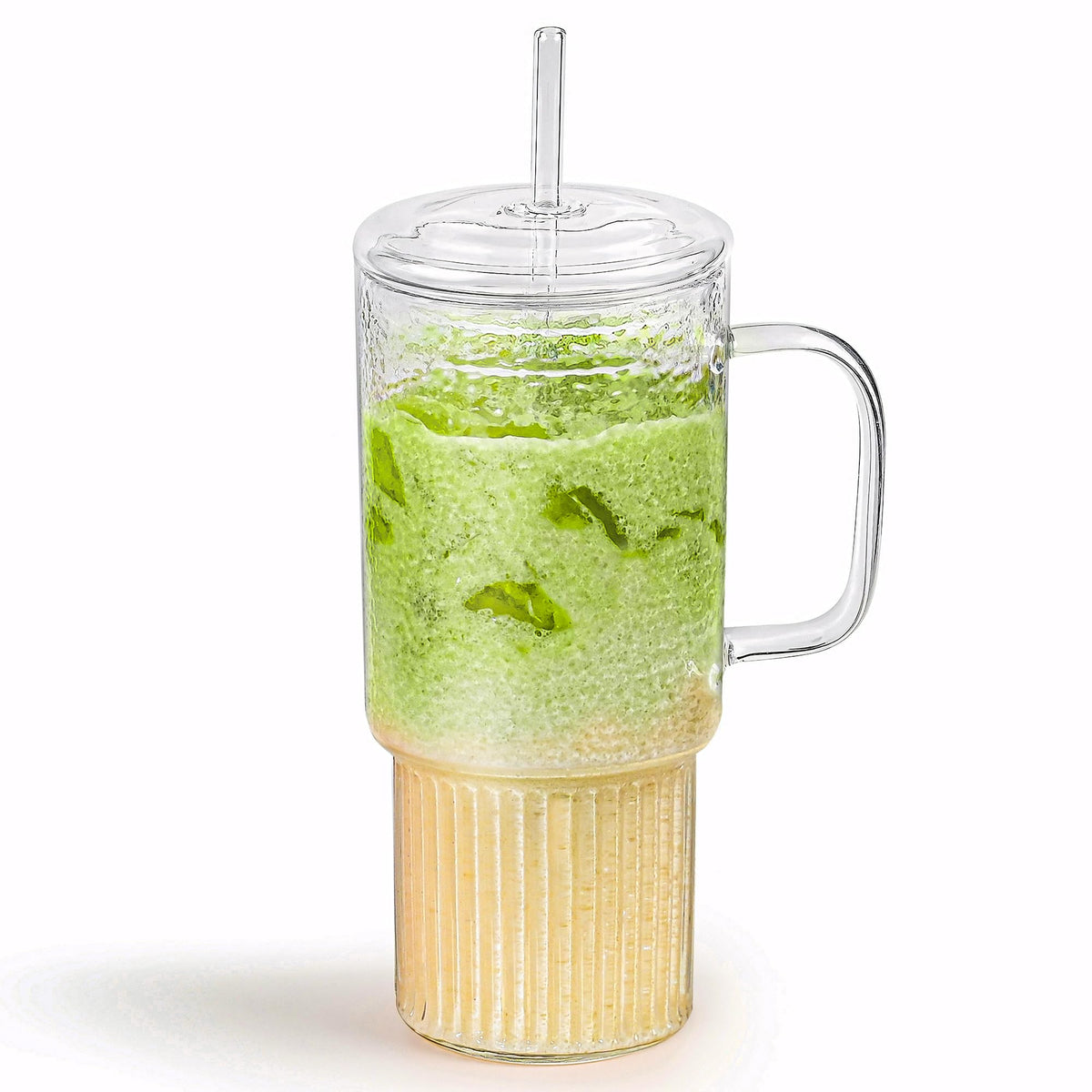 MINGHYZYA 32oz glass tumbler with handle, ideal for iced beverages on the go.