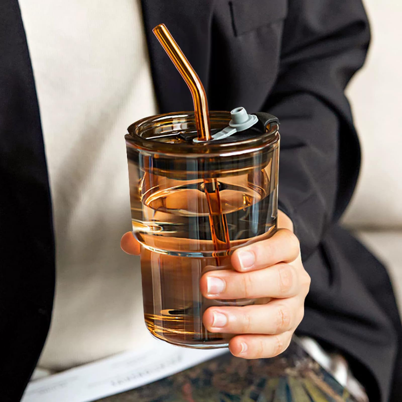 MINGHYZYA amber 2-pack crystal-clear glass shows colorful drinks securely.
