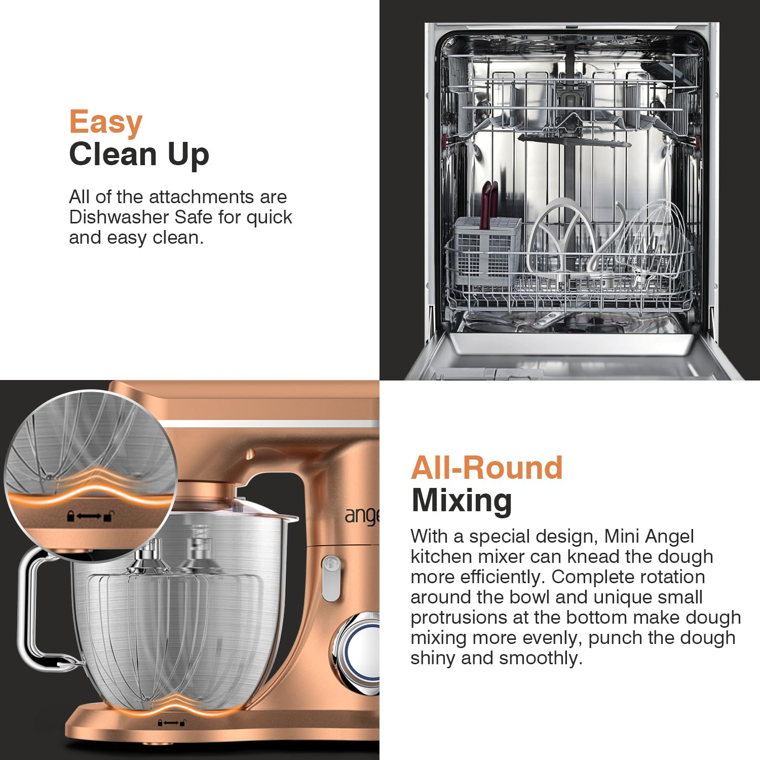 Mini Angel stand mixer 5qt capacity suitable for large batches