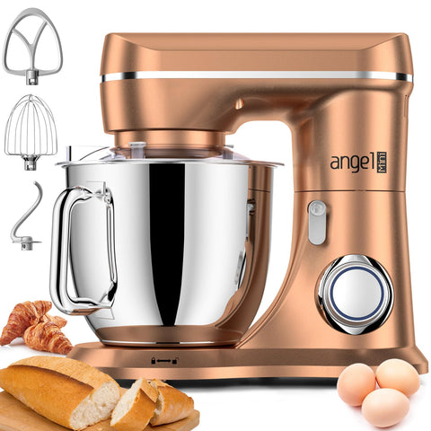Mini Angel stand mixer champagne finish enhances modern kitchens