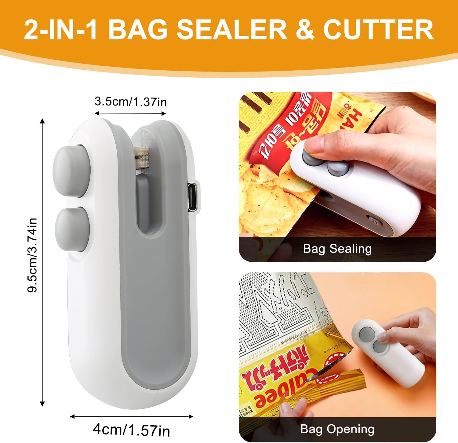 Rechargeable mini bag sealer in white and blue for quick sealing