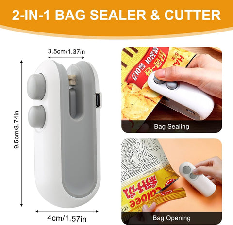Rechargeable mini bag sealer in white and blue for quick sealing