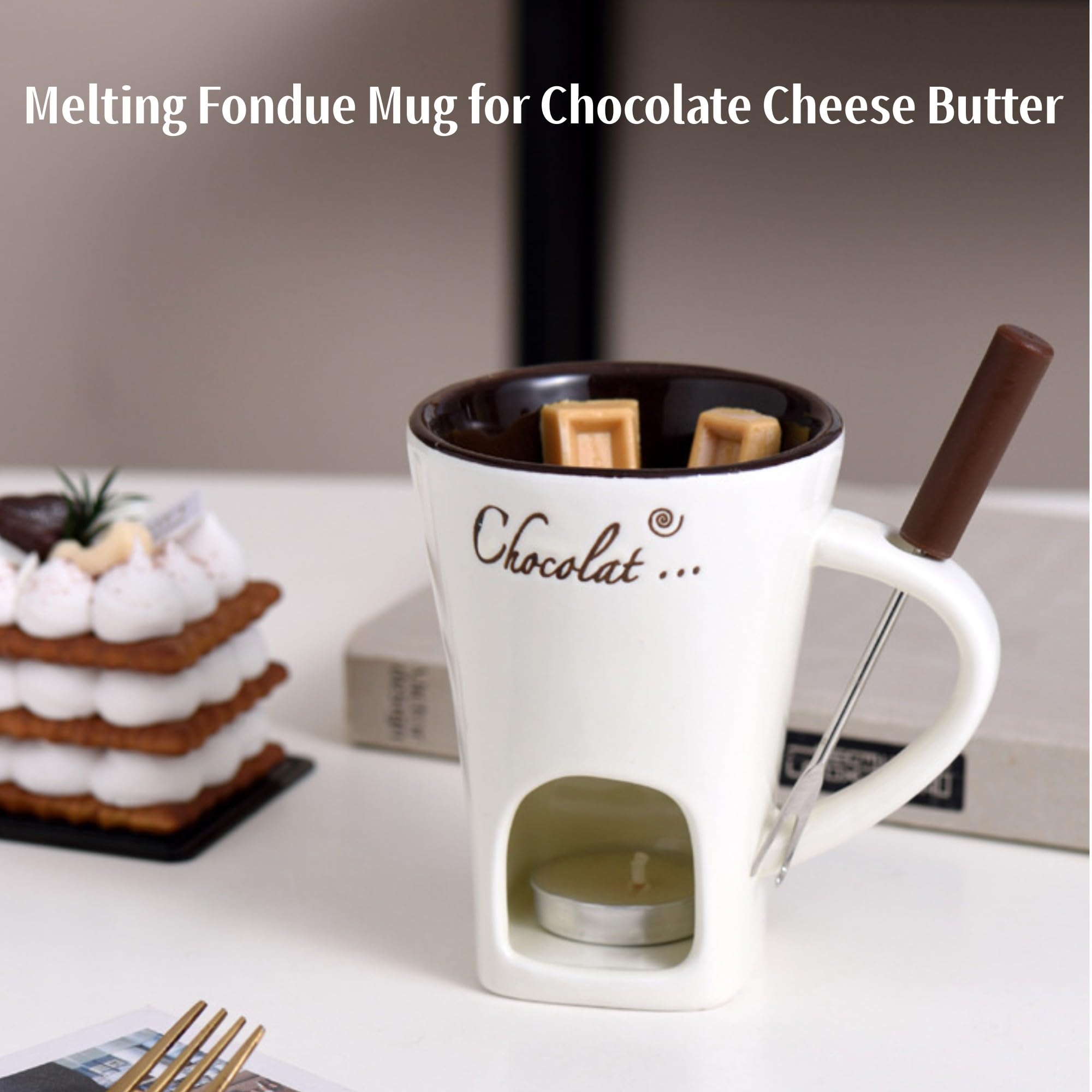 Mini fondue set in red for a romantic date night with chocolate dipping.