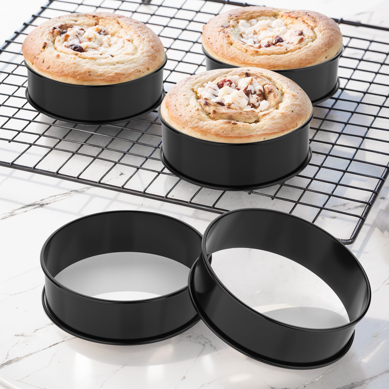 MINO ANT crumpet rings on pan promoting even heat distribution for fluffy results