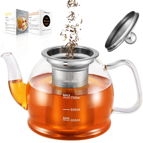 MINO ANT glass teapot 1000ml with a clear body for visual brewing.