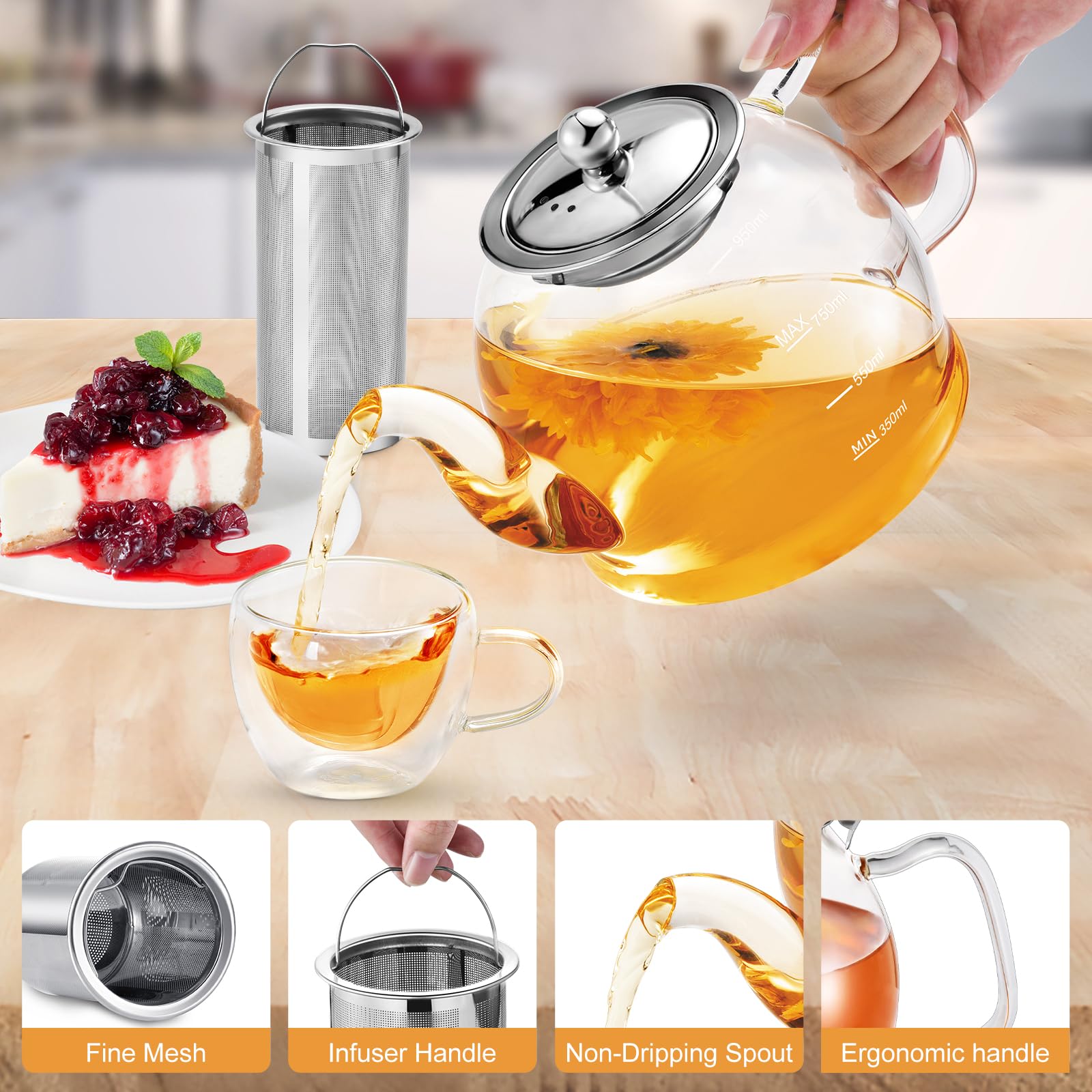 MINO ANT lead-free borosilicate glass showcases blooming tea beautifully.