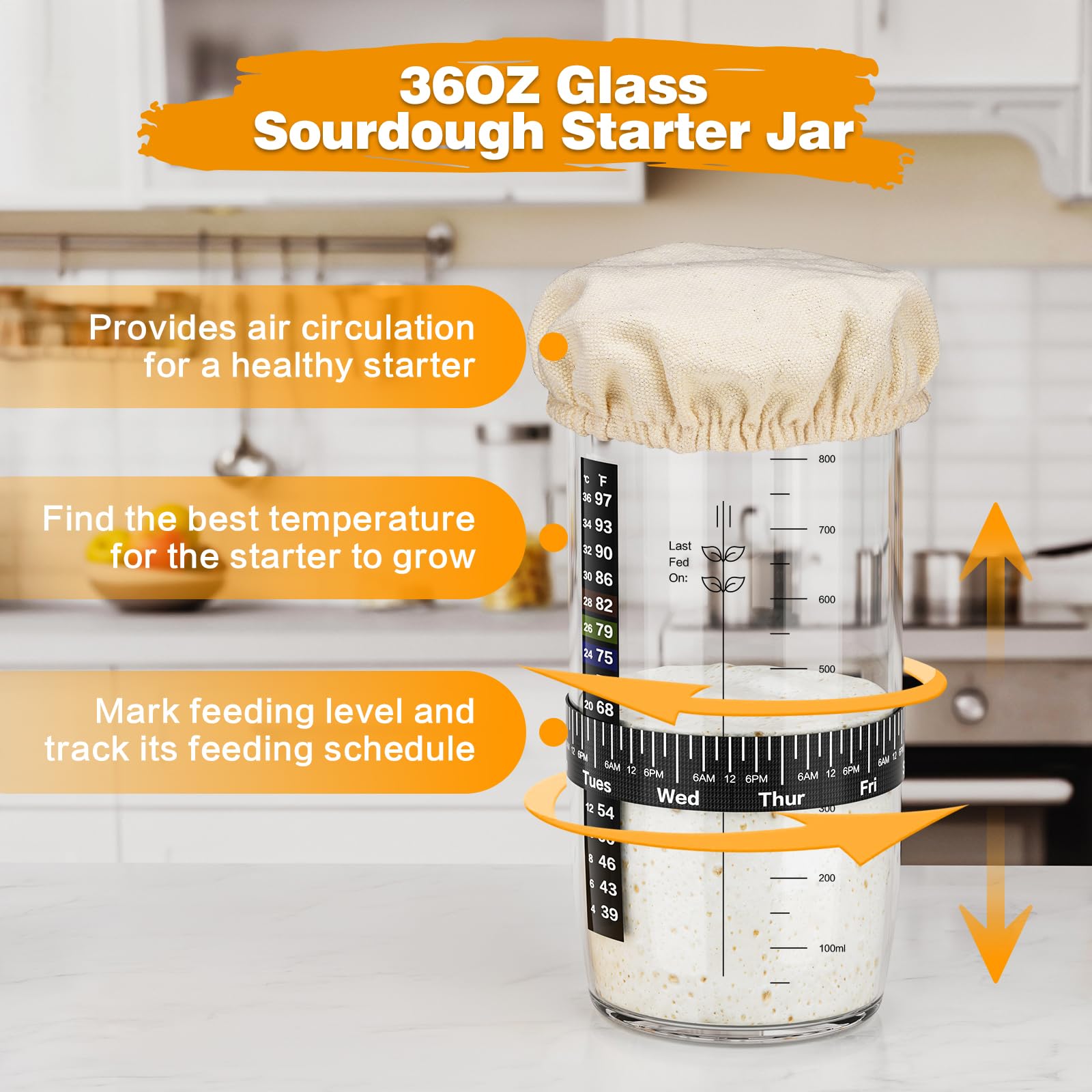 MINO ANT temperature sticker helps monitor starter temperature during fermentation.