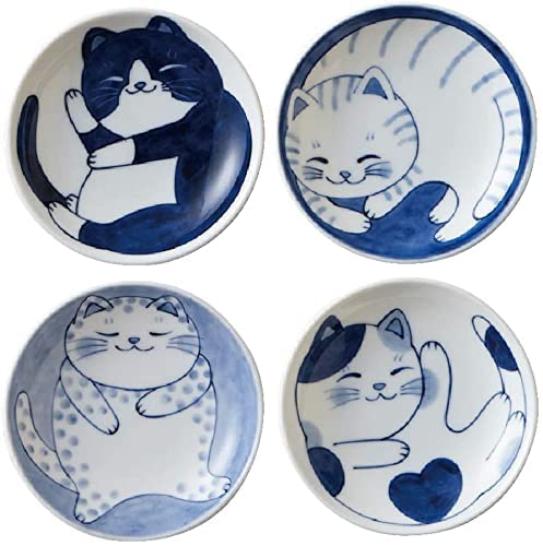 Blue Mekochigura back design on a plate, authentic Japanese styling