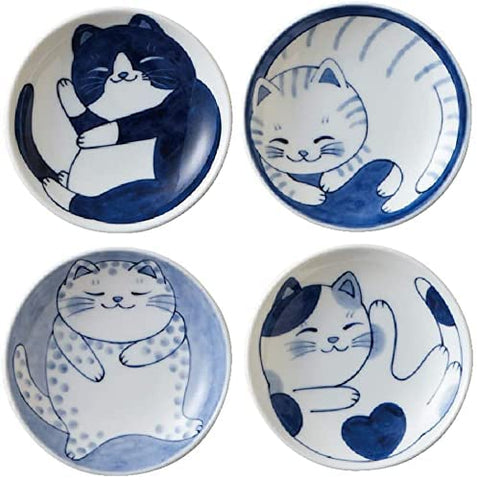 Blue Mekochigura back design on a plate, authentic Japanese styling