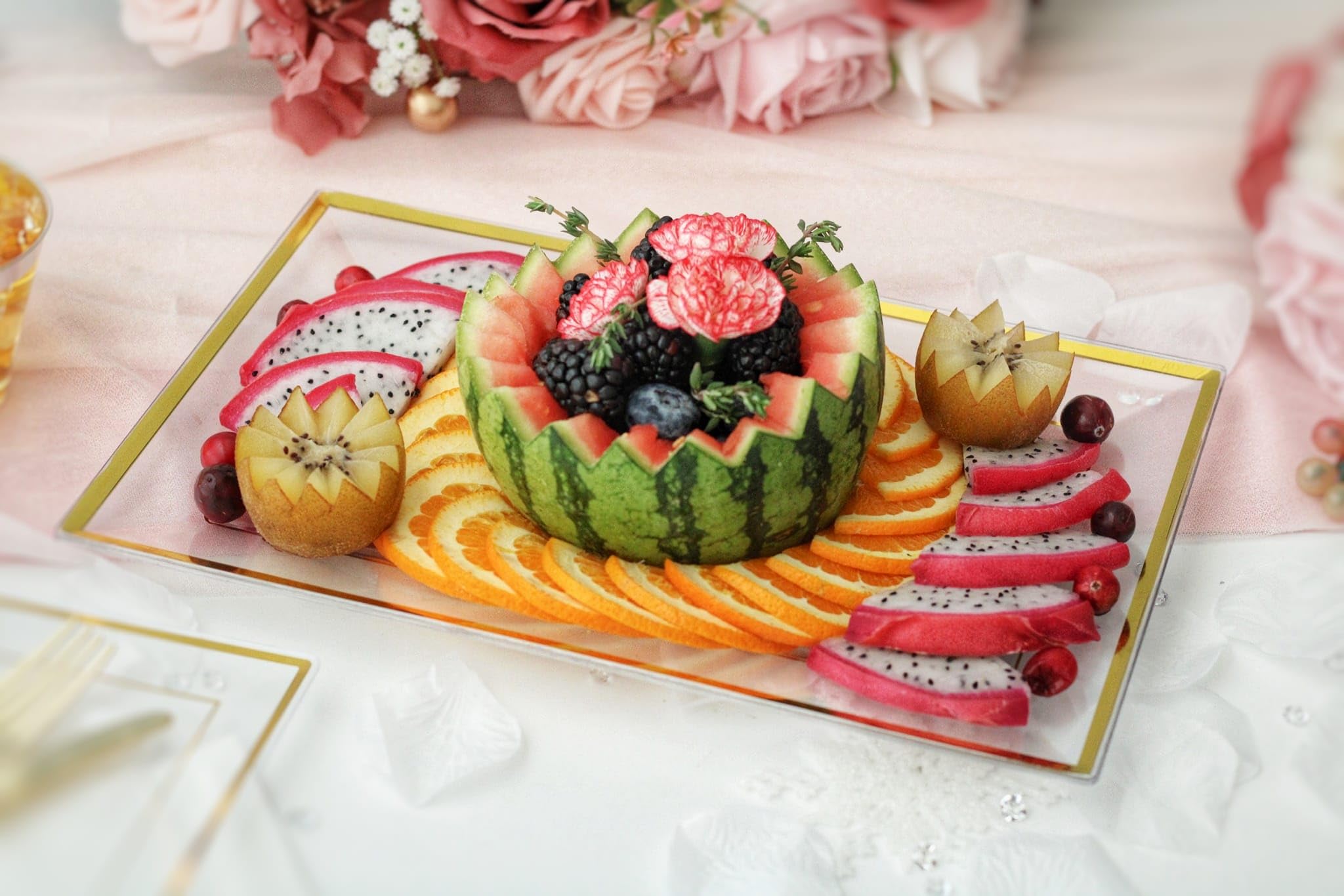 Mint Living clear gold-rim tray perfect for dessert tables