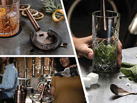 Mint and Mortar bamboo stand displaying bar tools neatly