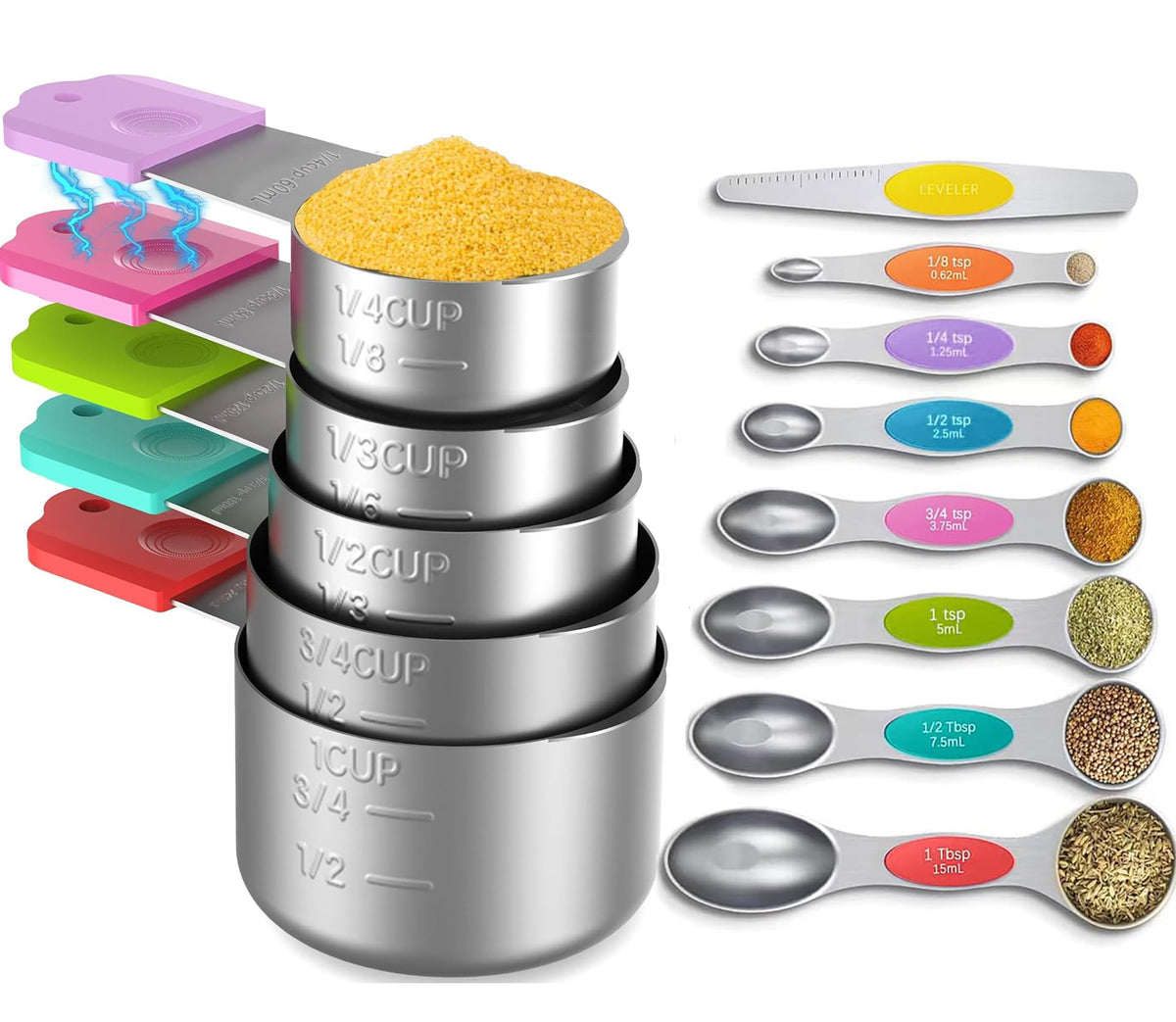 Minteem magnetic cups stacked neatly for quick measuring in busy kitchens