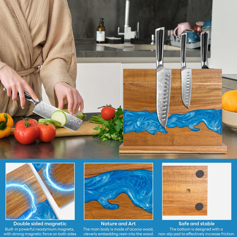 Minyuexia wood-resin knife block with seamless edges for stable, shake-free knife storage.