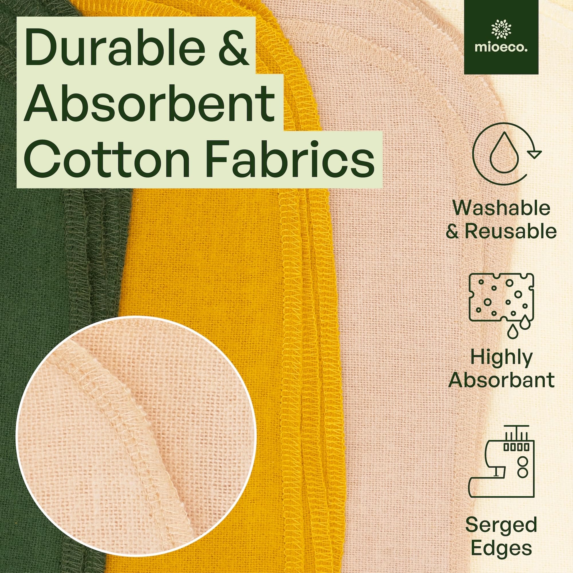 Mioeco machine-washable reusable towels in laundry, easy cleaning cycle.