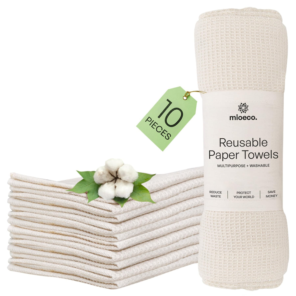 mioeco unpaper towels pack shown, reusable kitchen towels reduce waste and simplify cleanup