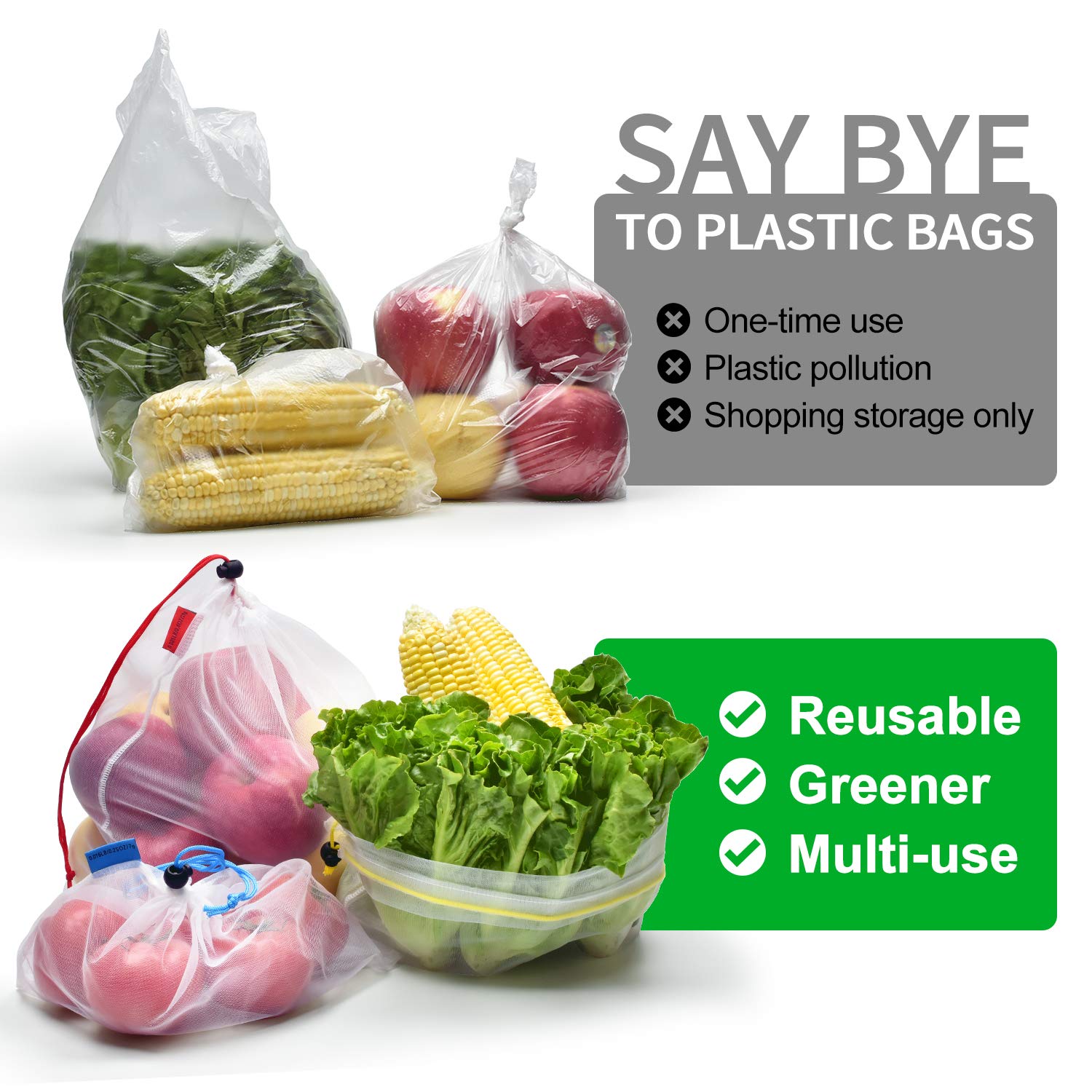 Mipruct foldable mesh bags pack easily for travel and groceries