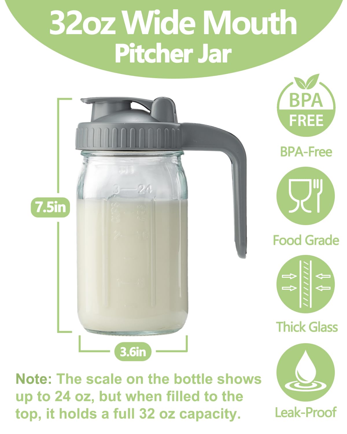 Miradexic pitcher with V-shaped spout delivers precise pouring.