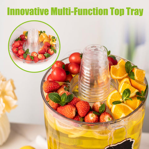 MiraFure multi-function lid serving-tray shows fruit and cups at a stylish bar.