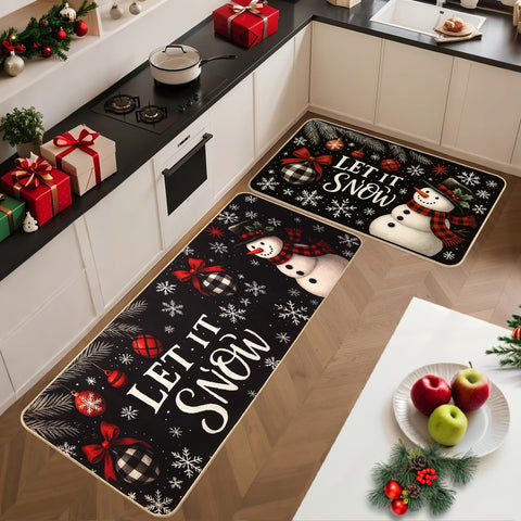Mirok Christmas kitchen rug 17x47 two-rug set enhances larger kitchen standing space.