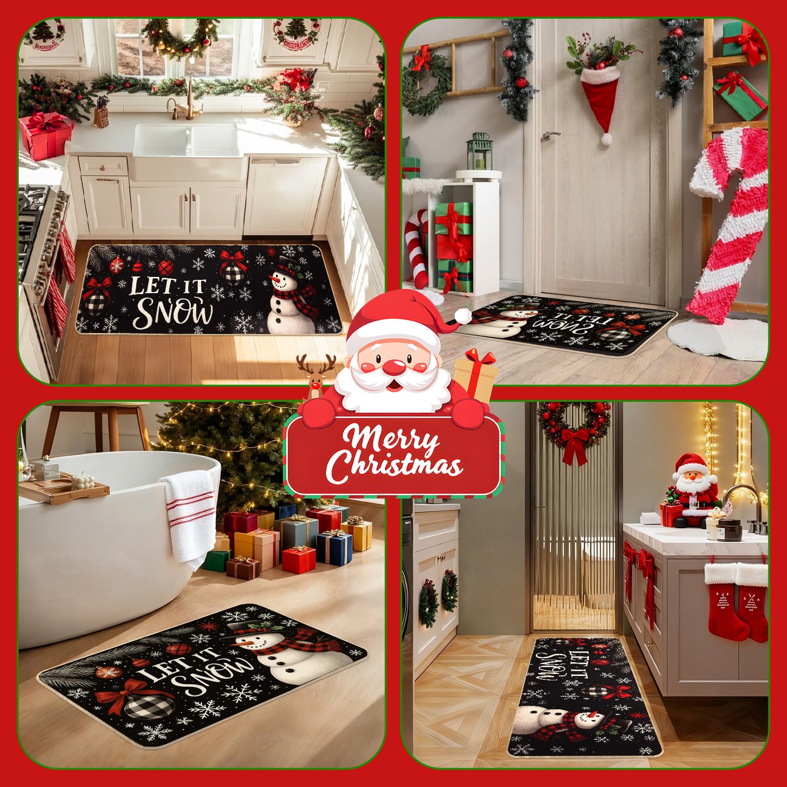 Mirok Christmas kitchen rug packaging highlights gift-ready farmhouse decor.