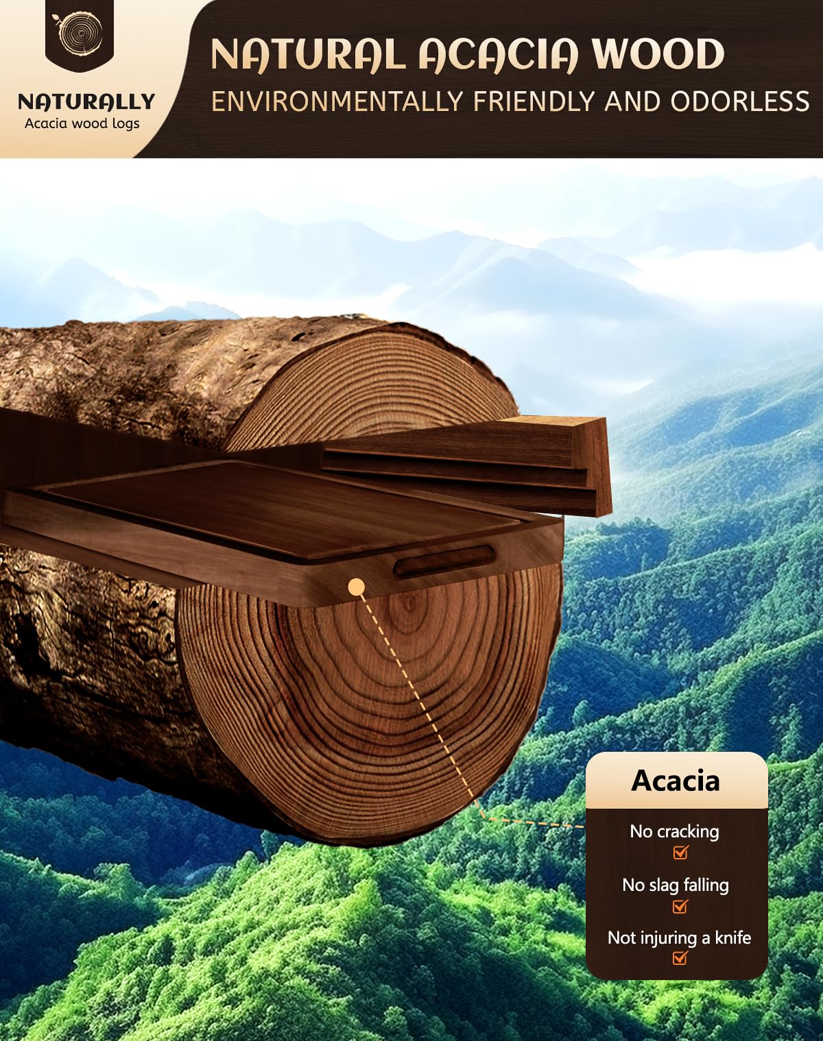 Misawce acacia board is stain and odor resistant for kitchen durability