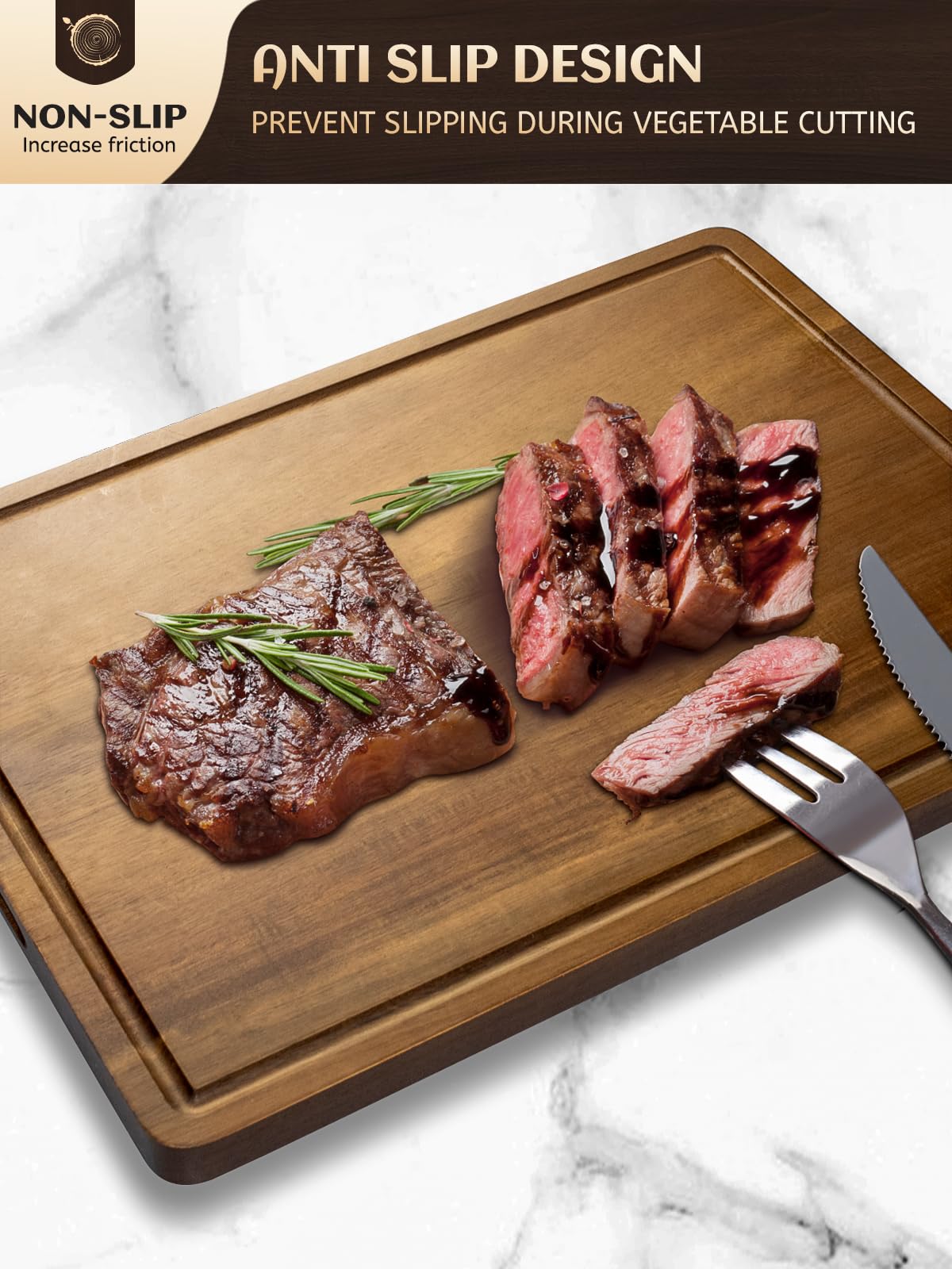 Misawce acacia wood cutting board—reversible surface for different prep tasks
