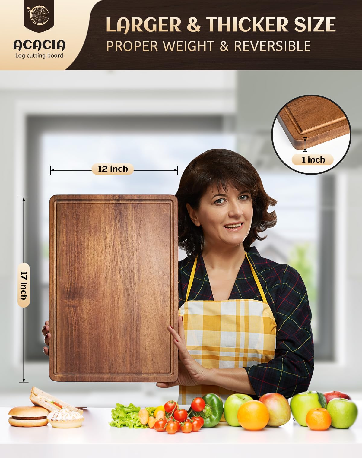 Misawce cutting board with juice groove and handle catches liquids during prep