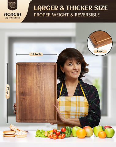 Misawce cutting board with juice groove and handle catches liquids during prep