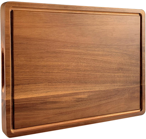 Misawce large acacia cutting board—top view, durable daily prep surface