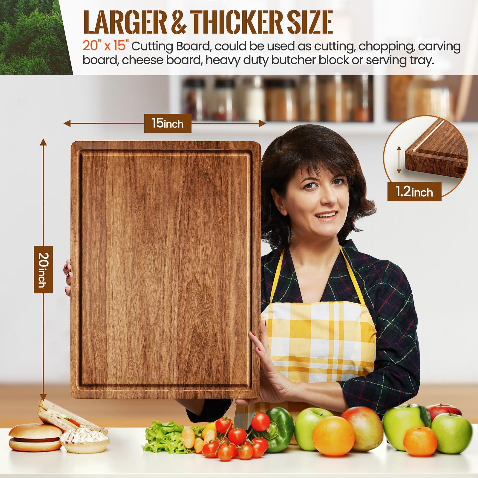 Misawce X-Large Acacia Cutting Board juice groove handle captures liquids